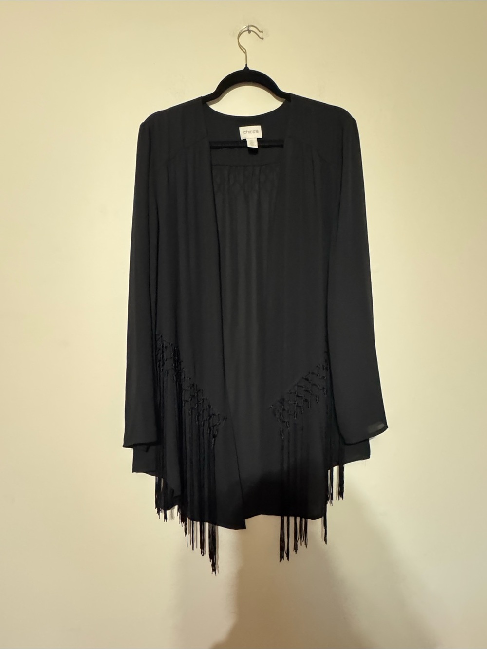 Chico's Black Fringe Knit-Back Tunic Sweater